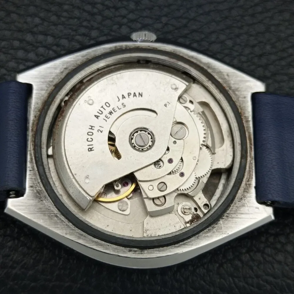 Vintage 1978 Ricoh Automatic Mens Silver Watch W/daydate & Gold accents